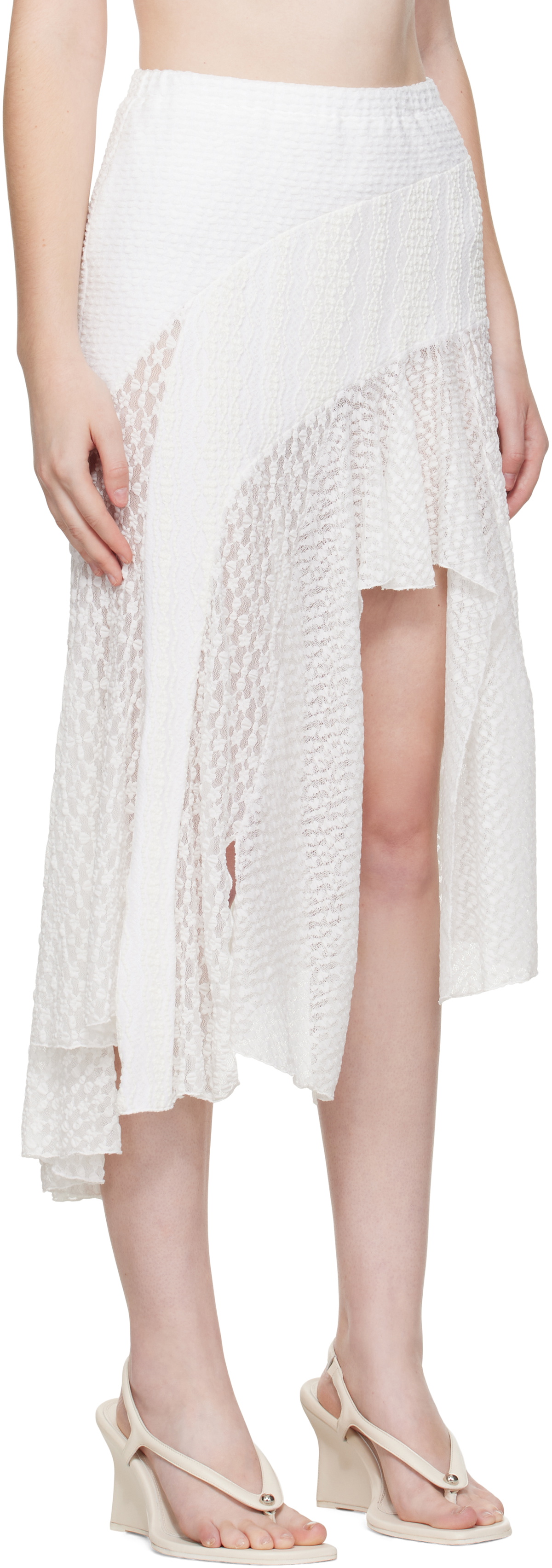 Pushbutton White Lace Trim Mermaid Midi Skirt