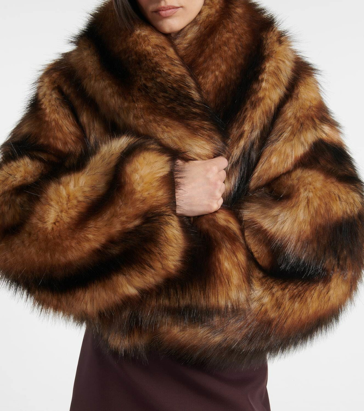 David Koma Cropped oversized faux fur coat