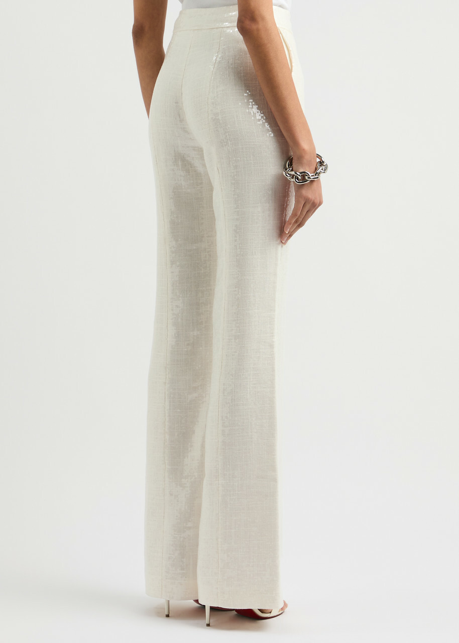 Galvan Lisbon Bridal Sequin-embellished Trousers Off White