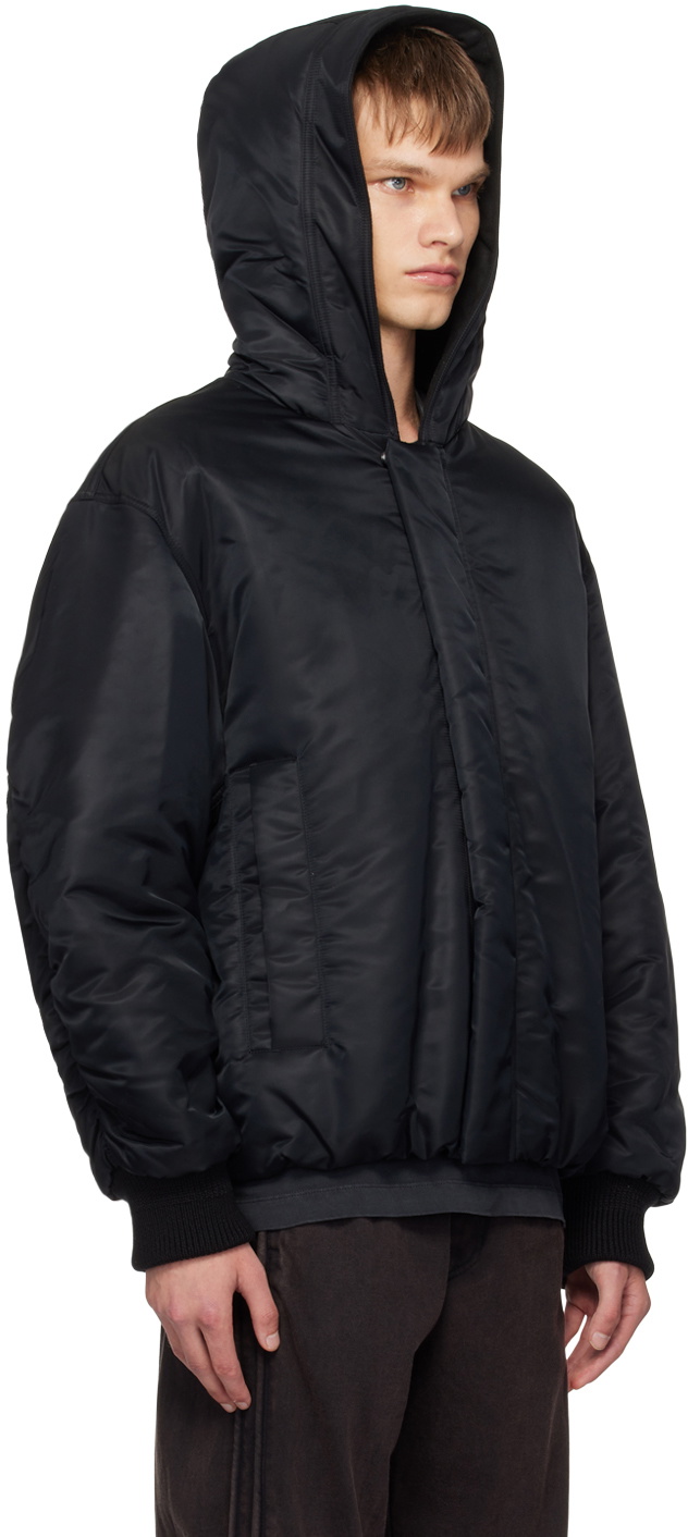Solid Homme Black Hooded Bomber Jacket