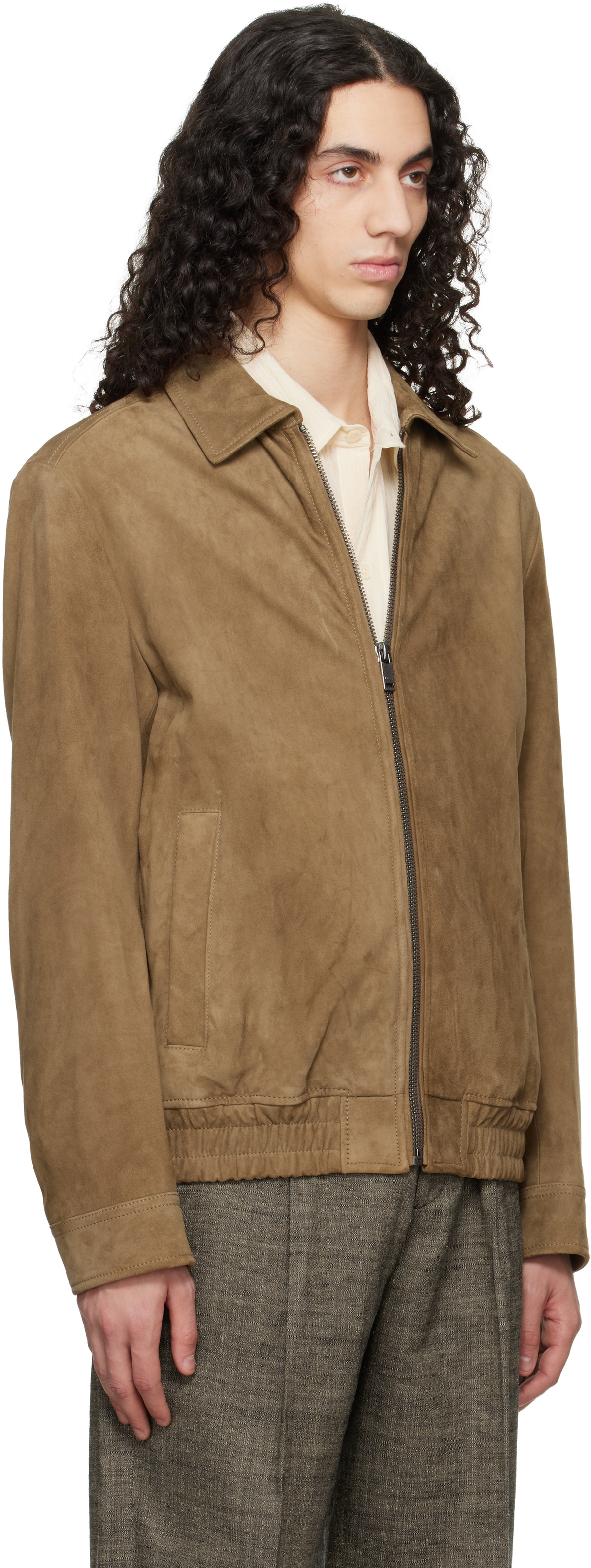 BOSS Tan Soft Suede Bomber Jacket