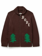 BODE - Fir Shawl-Collar Intarsia Wool Zip-Up Cardigan - Brown