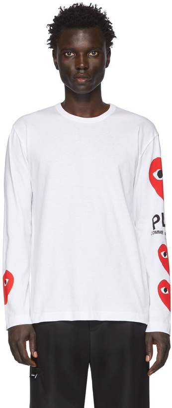 Photo: COMME des GARÇONS PLAY White Multi Heart Long Sleeve T-Shirt
