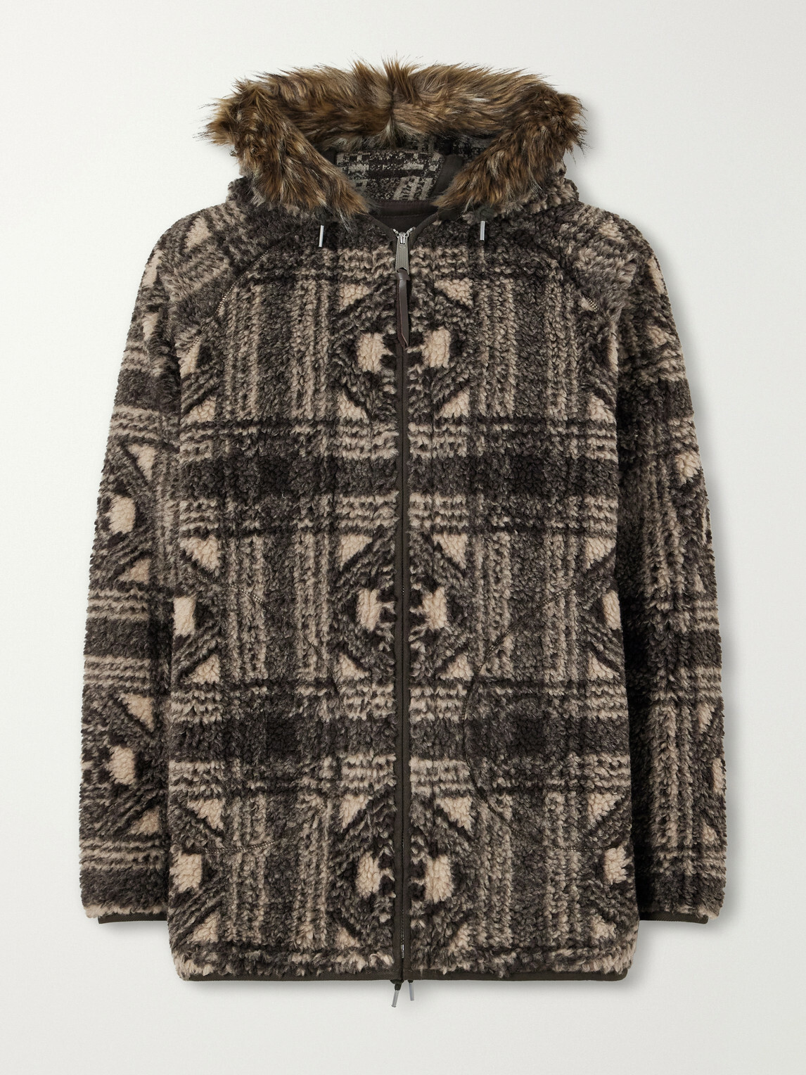 RRL - Hooded Plush-Trimmed Fleece Jacket - Brown