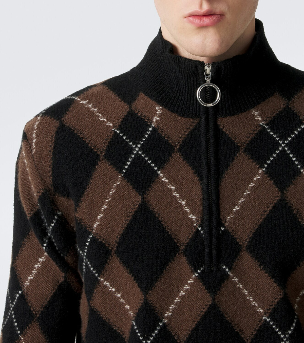 Ami Paris Argyle virgin wool half-zip sweater