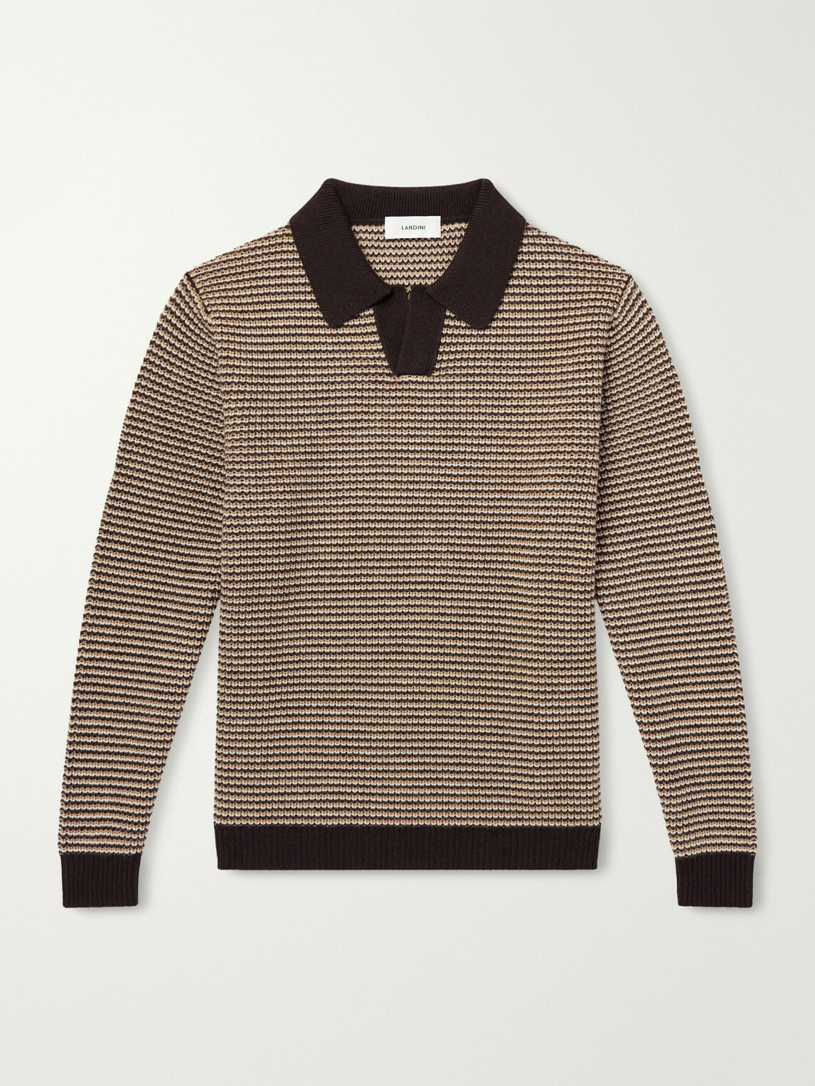 Lardini - Striped Camp-Collar Wool and Cashmere Blend Sweater - Brown