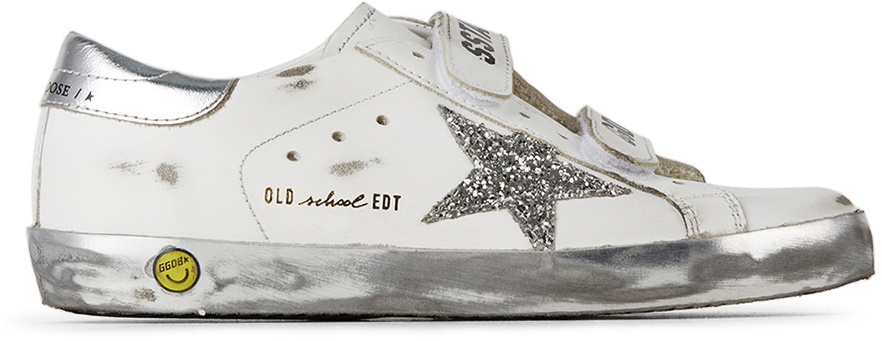 New Golden Goose Old School outlet Sneaker velcro silver Glitter kids sz 34