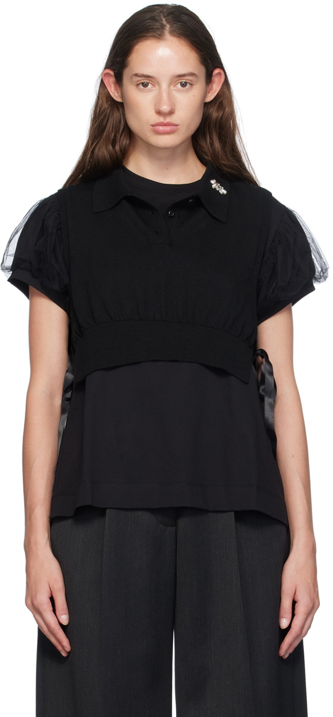 Simone Rocha Black Embellished Knit Vest
