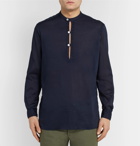 Lardini - Grandad-Collar Cotton-Voile Shirt - Men - Navy