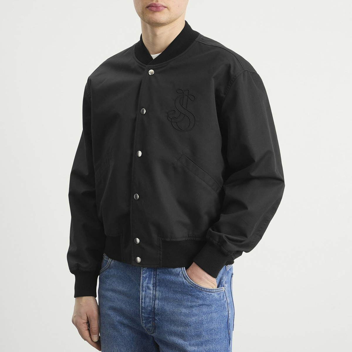 Jil Sander Men's Snap Closure Varsity Jacket in Black