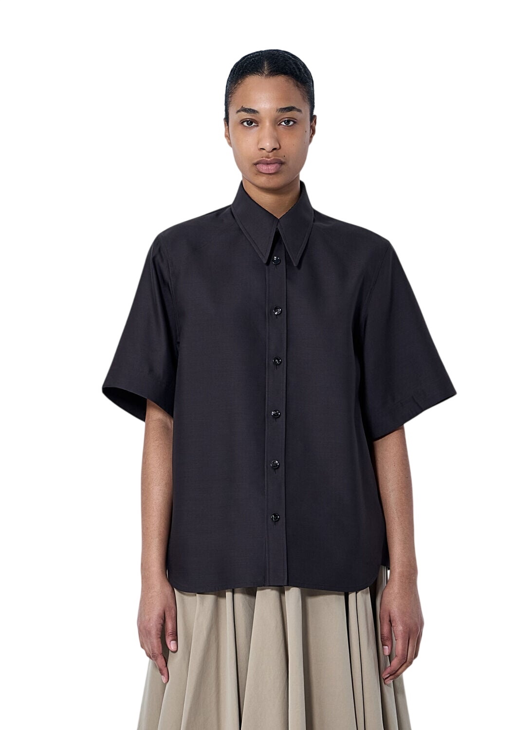 BOTTEGA VENETA ラガーシャツ ブラック/ホワイト/ブラウン S ラガーシャツ PANELLED LOOPBACK (BROWN/BLACK)【ワックスロンドン日本