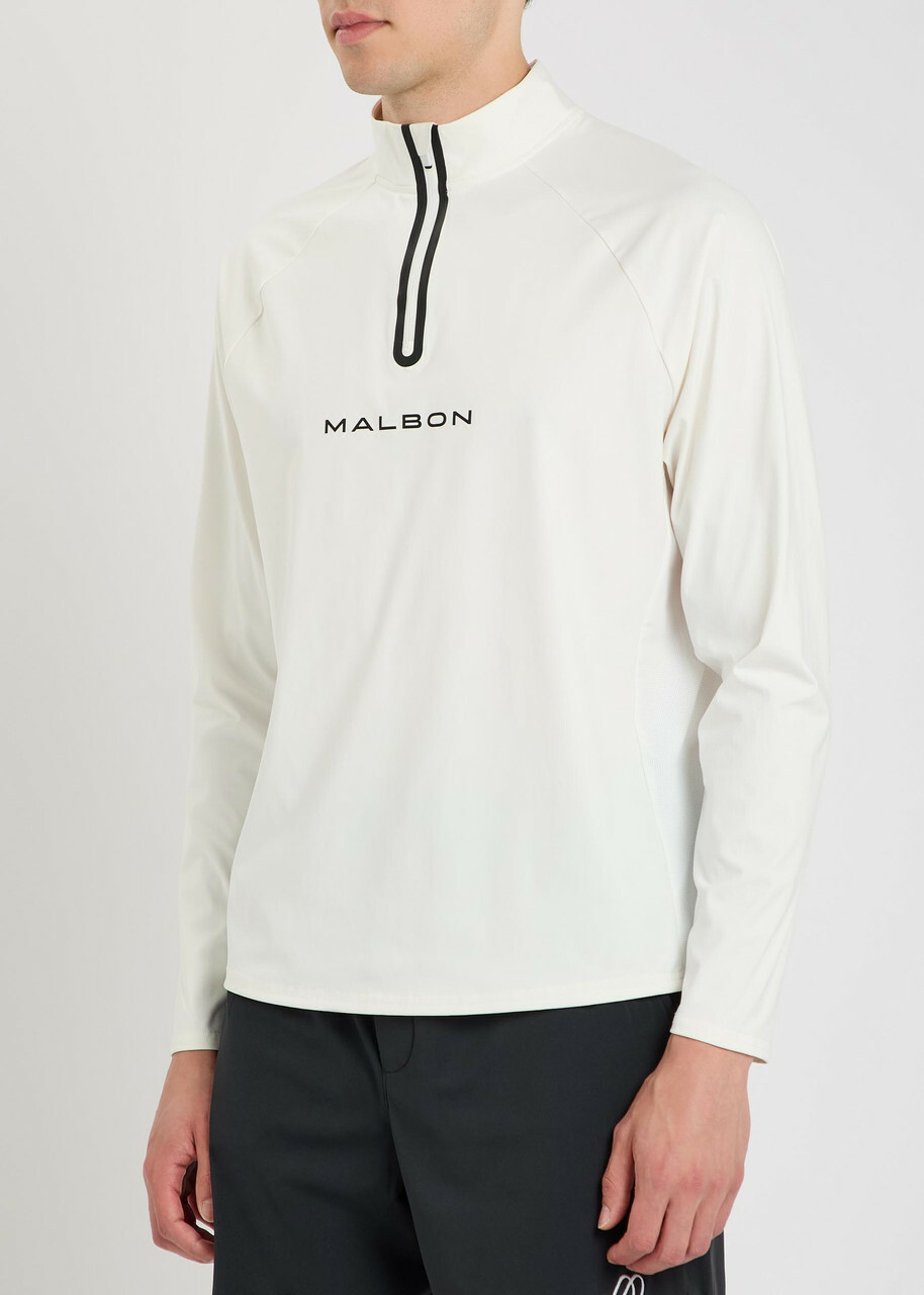 Malbon Performance Logo Half-zip Stretch-jersey top White