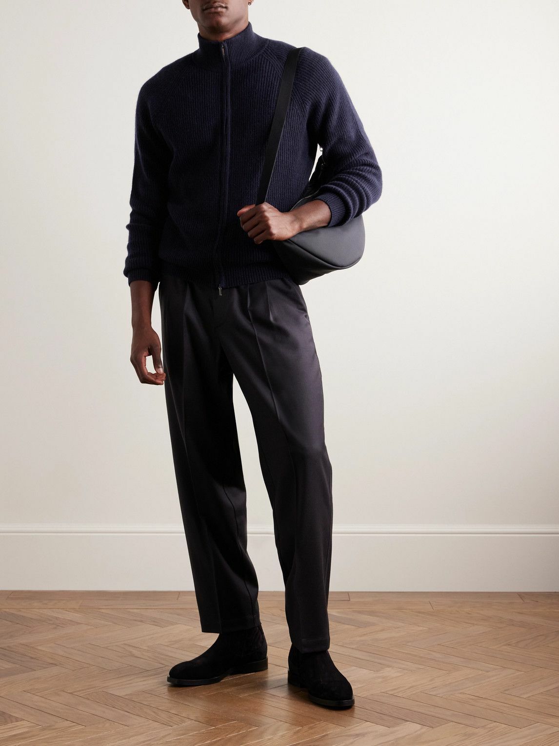 Saman Amel - Halle Ribbed Cashmere Zip-Up Cardigan - Blue