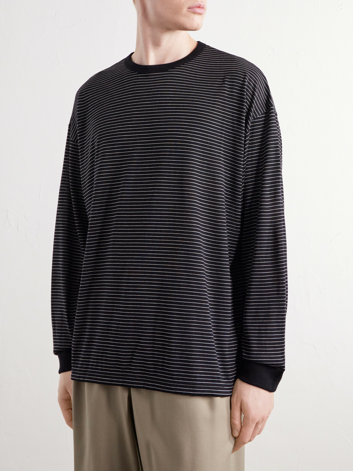 Graphpaper - Striped Wool-Jersey T-Shirt - Black