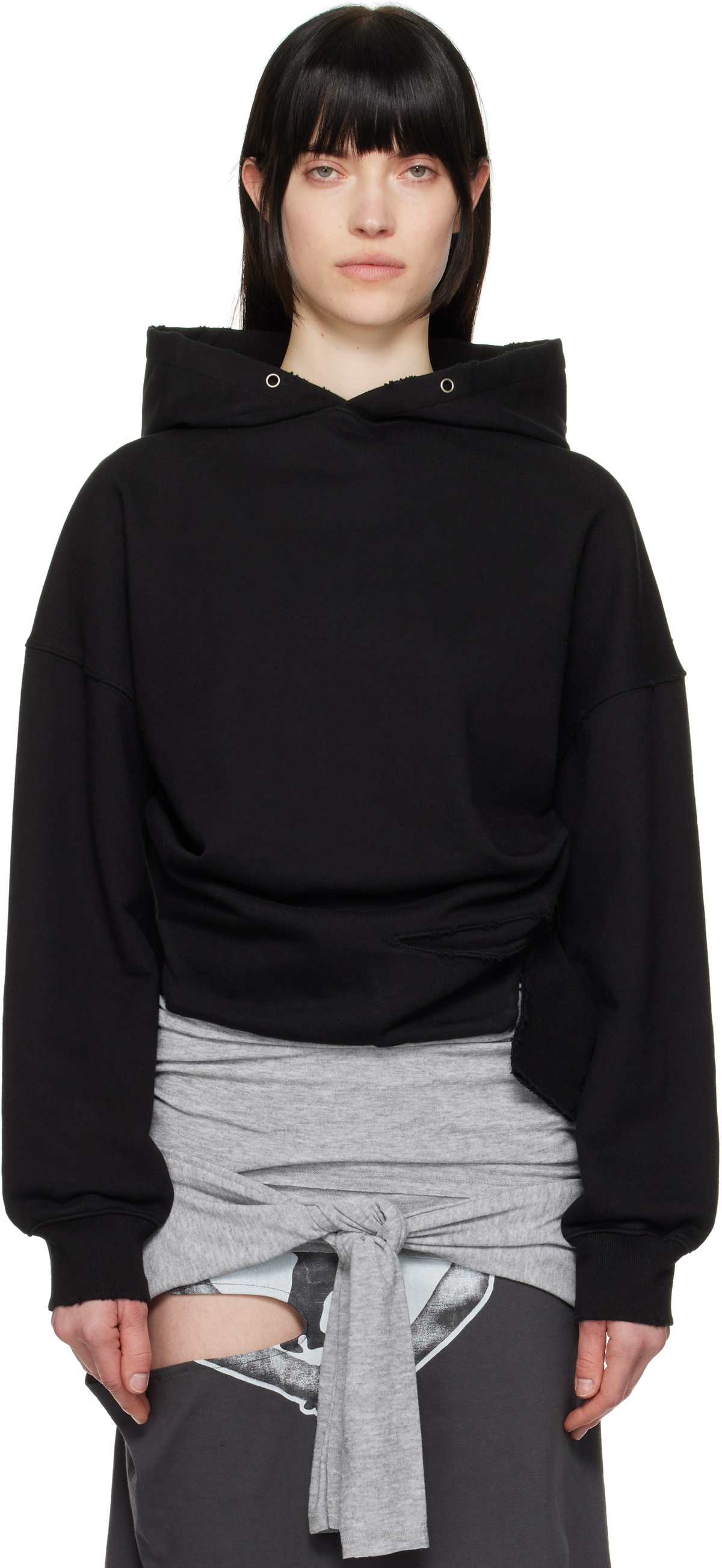 トップス open YY Floral Lace High-Neck Hoodie OPEN YY White Floral Lace Hoodie OPEN YY