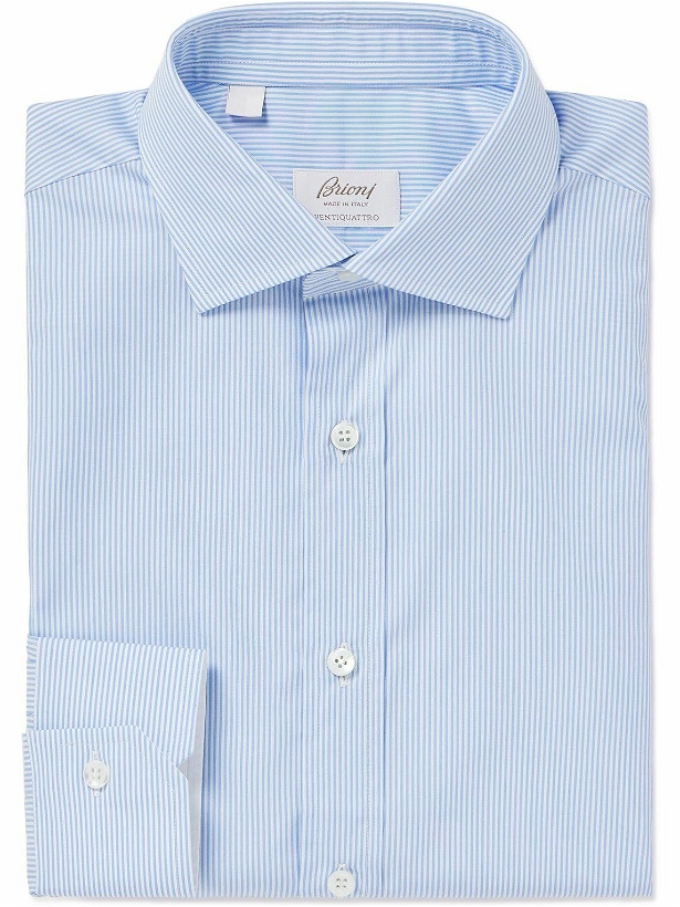 Photo: Brioni - Striped Cotton Shirt - Blue