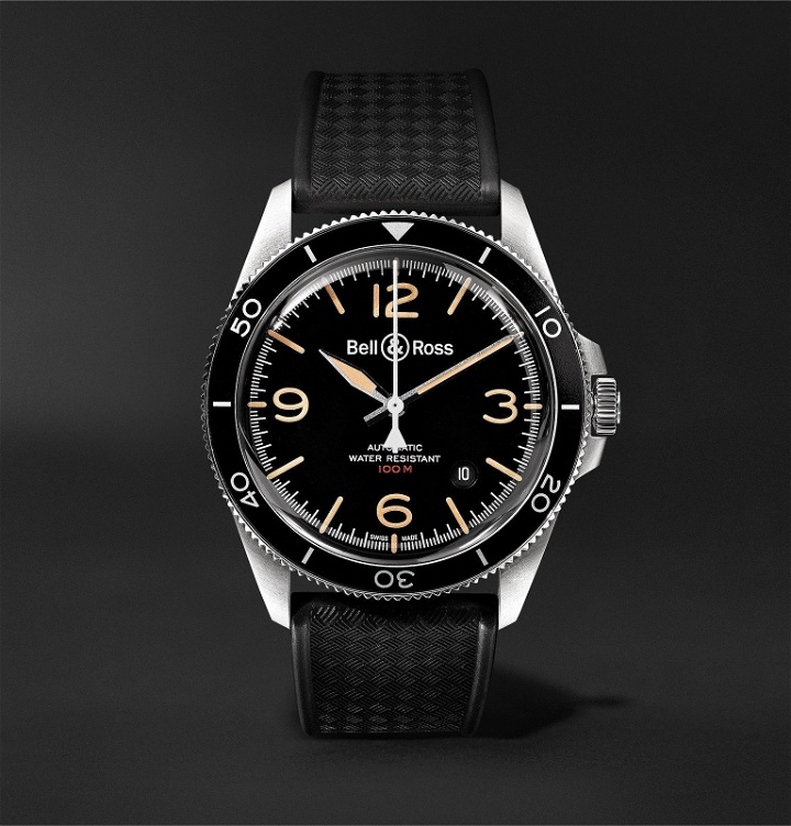 Photo: Bell & Ross - BR V2-92 Steel Heritage Automatic 41mm Stainless Steel and Rubber Watch, Ref. No. BRV292-HER-ST/SRB - Black