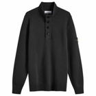 Stone Island Men's Lambswool Quarter Button Knit in Black