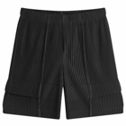 Homme Plissé Issey Miyake Men's Pleated Cargo Shorts in Black
