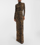 Blumarine Leopard-print floral-appliqué maxi dress