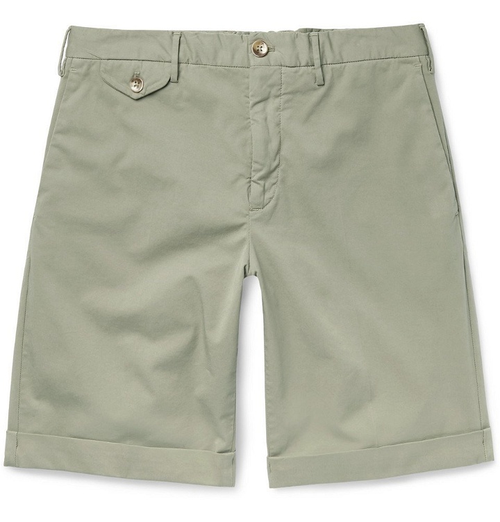 Photo: Incotex - Slim-Fit Stretch-Cotton Twill Shorts - Sage green