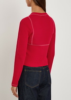 Tory Burch Embroidered Fine-knit Cardigan Red And White
