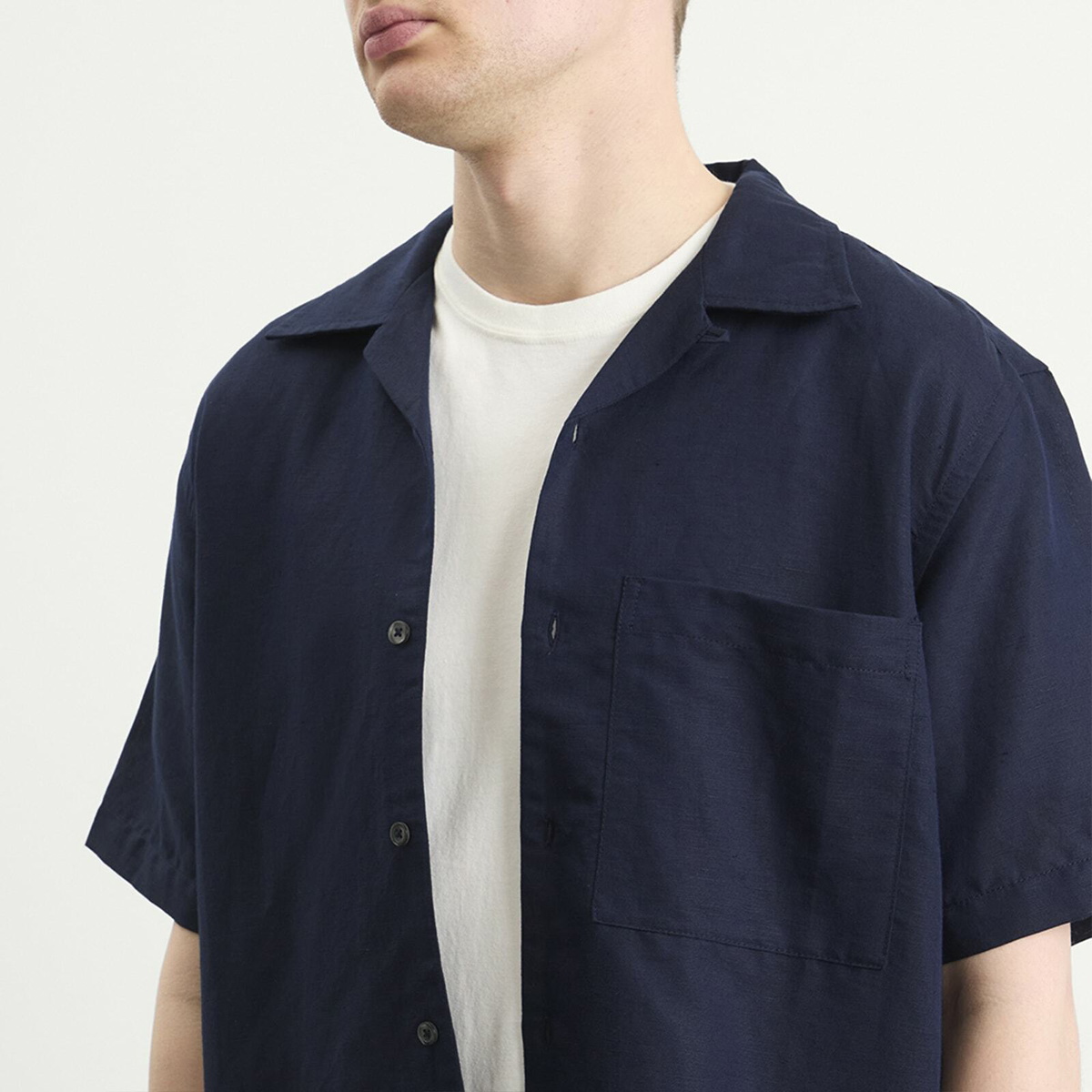 Universal Works Men's Linen Cotton Camp Shirt in Navy