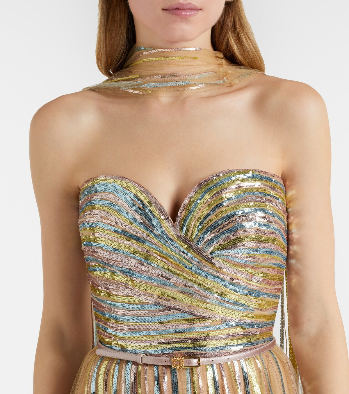 Elie Saab Scarf-detail sequined gown