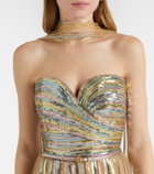 Elie Saab Scarf-detail sequined gown