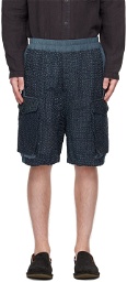 By Walid Navy Stitched Shorts