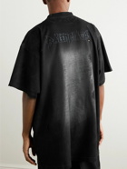 Balenciaga - Logo-Print Distressed Cotton-Jersey T-Shirt - Black