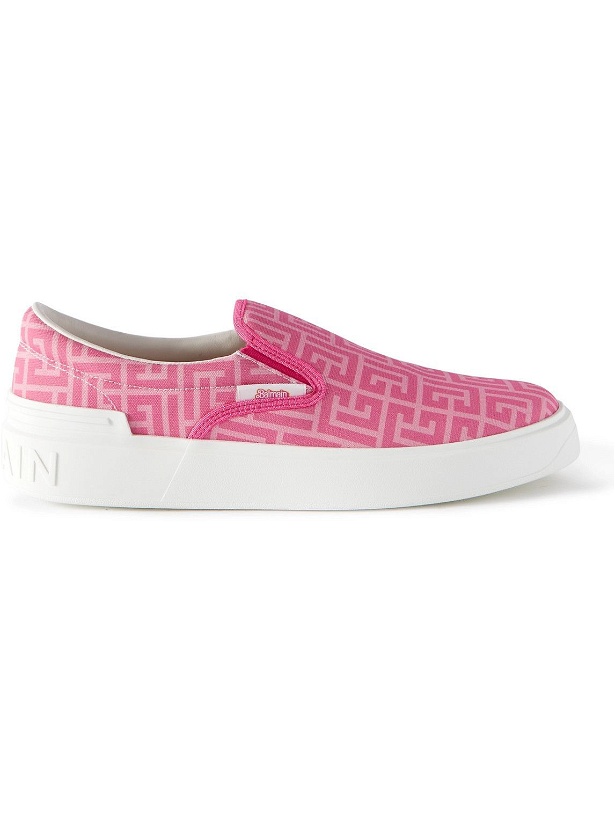 Photo: Balmain - Barbie Monogrammed Canvas Slip-on Sneakers - Pink
