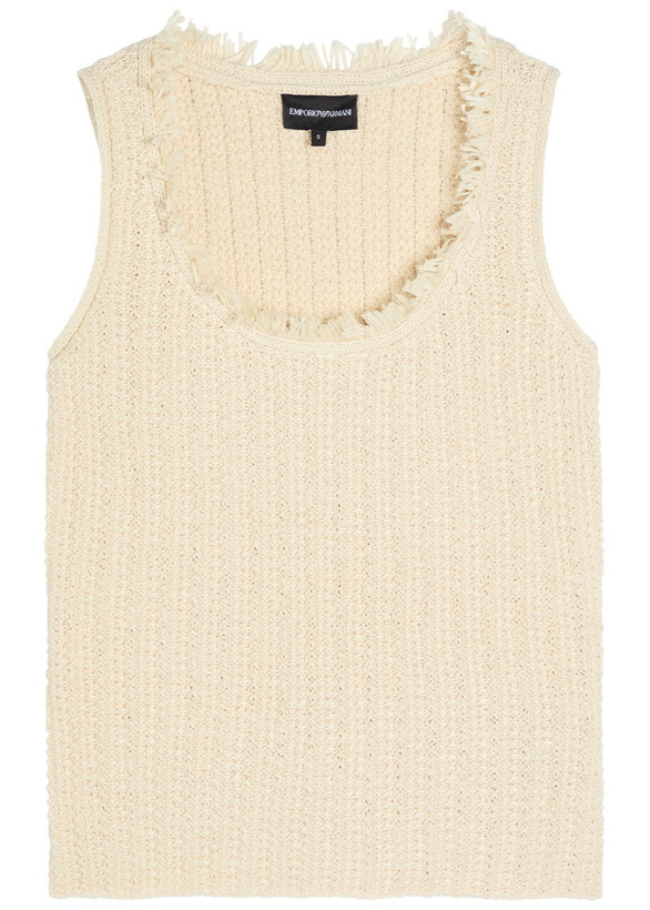 Photo: Emporio Armani Fringed Cotton-blend Crochet top Cream