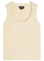 Emporio Armani Fringed Cotton-blend Crochet top Cream