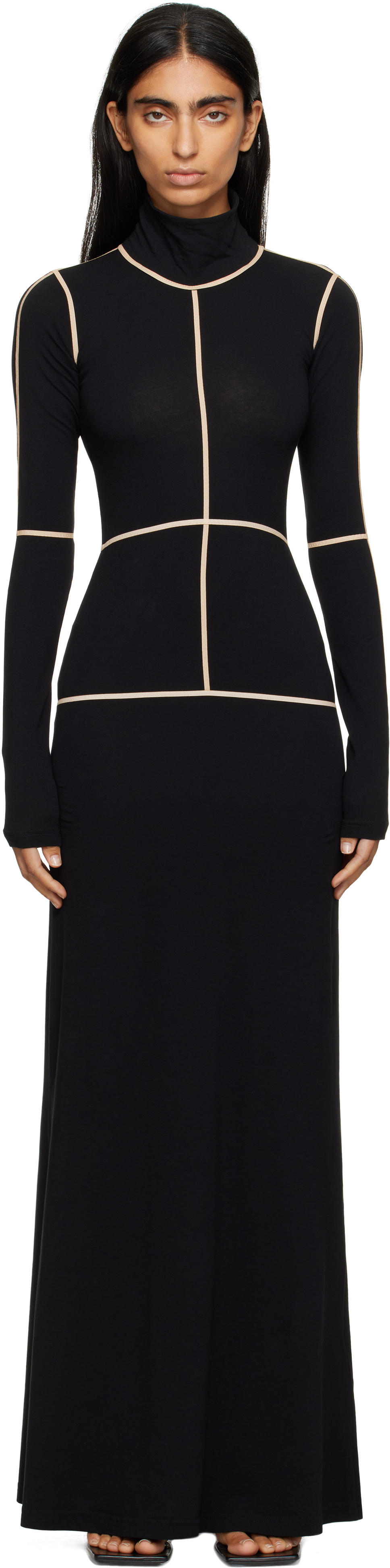 MM6 Maison Margiela Black Taped Seam Maxi Dress