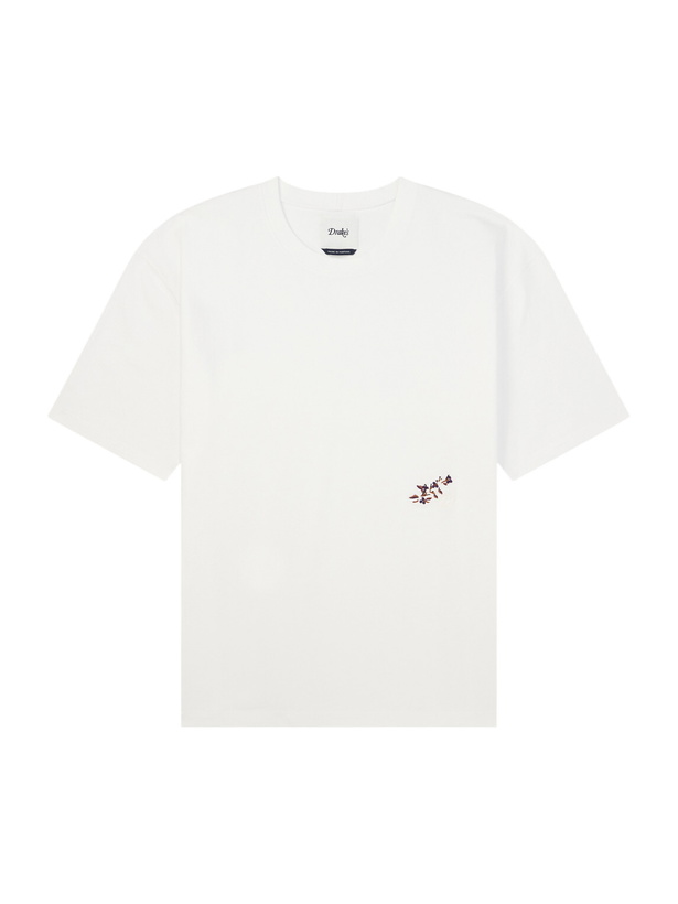Photo: Drake's - Blackthorn Embroidered Cotton-Jersey T-Shirt - White
