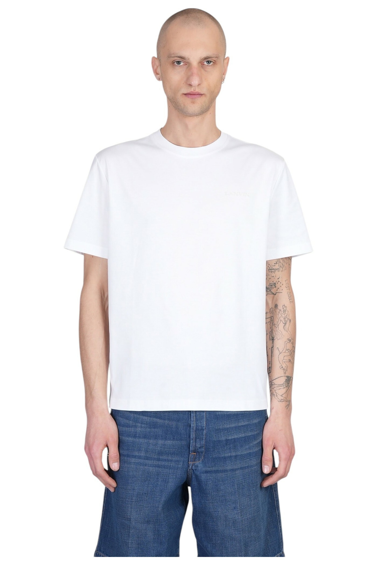 Tシャツ・カットソー LANVIN Men T-shirt White RMTS0110J134A24 01 Lanvin logo-embroidered Cotton T-shirt | Grey | FARFETCH