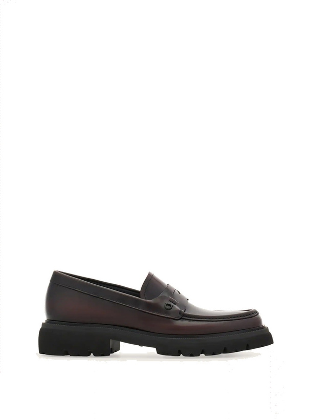 Photo: Ferragamo Mens Penny loafer with chunky tread in Red