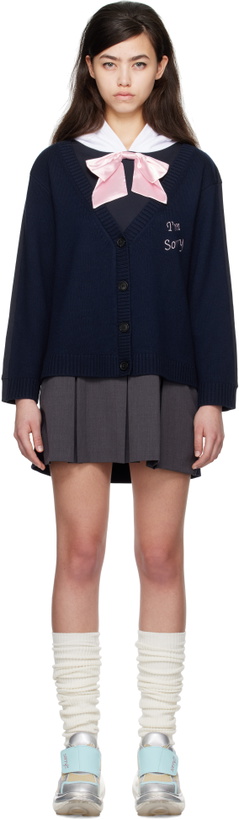 Photo: I'm Sorry by Petra Collins SSENSE Exclusive Navy & White JennyFax Edition Cardigan Hoody Minidress
