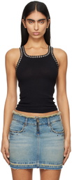 Re/Done Black Whipstitch Ribbed Tank Top