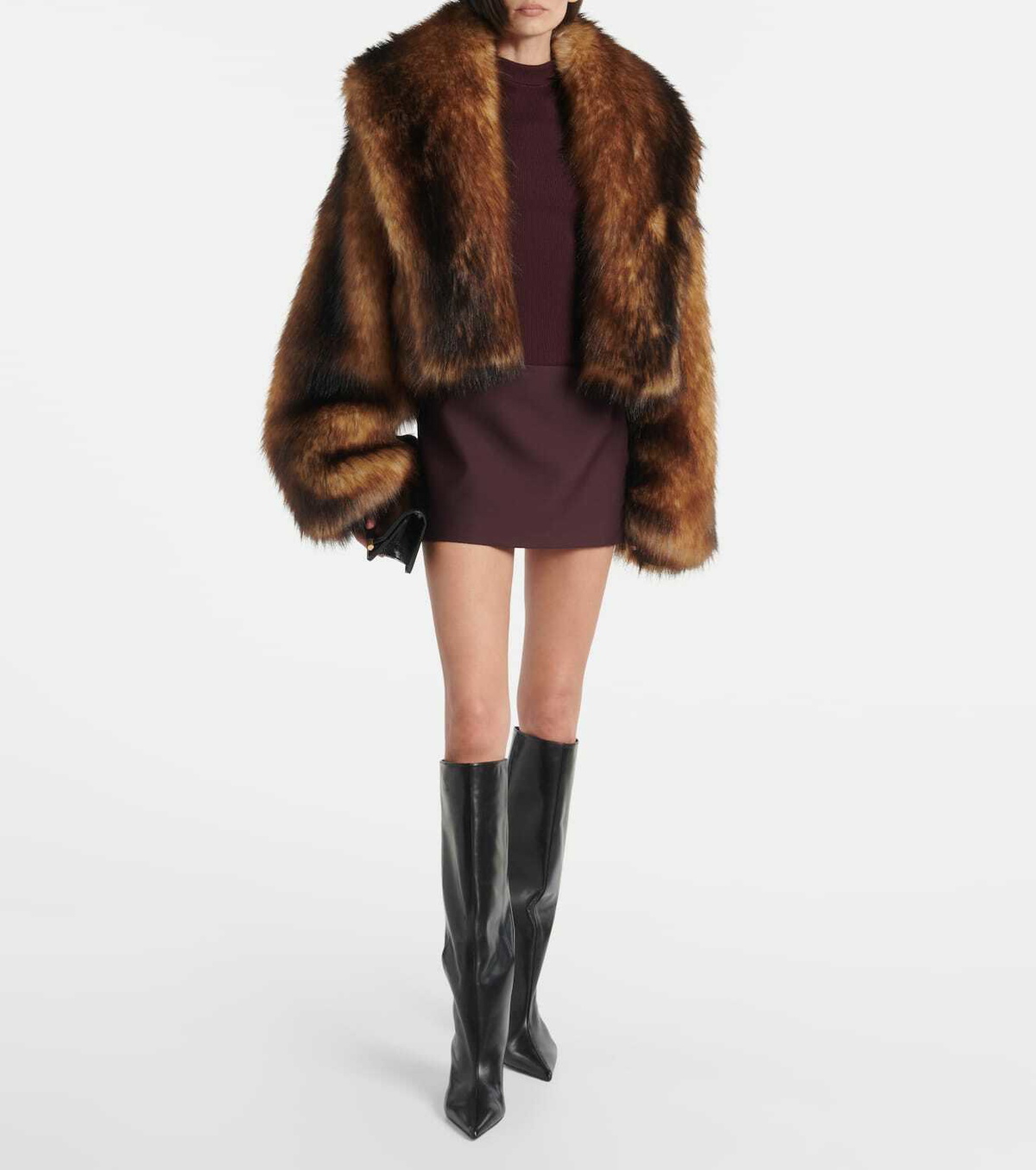 David Koma Cropped oversized faux fur coat