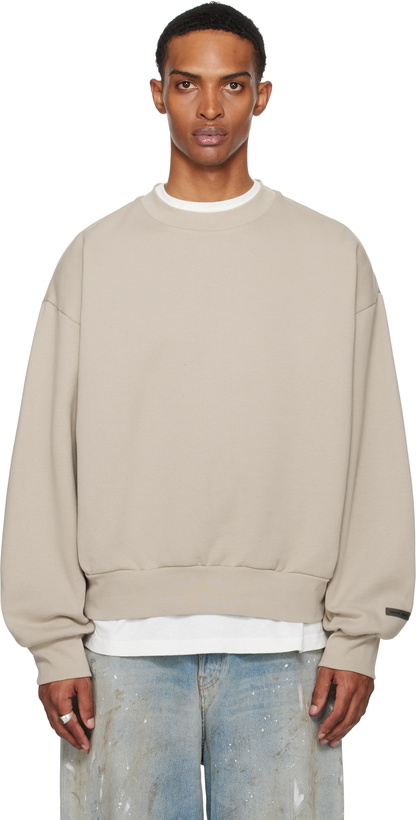 Photo: Fear of God ESSENTIALS Taupe Classic Fit Fleece Crewneck Sweatshirt