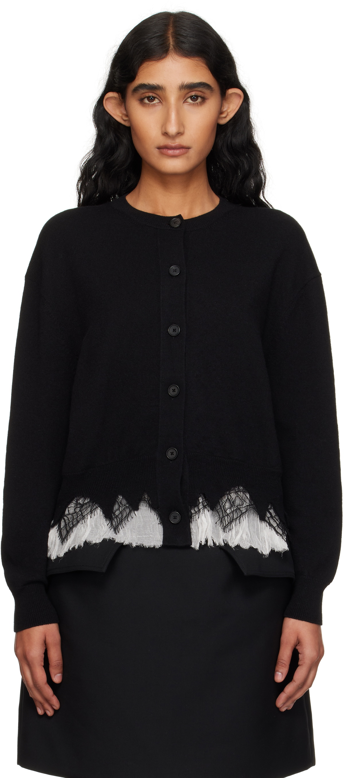 McQueen Black Cobweb Lace Cardigan
