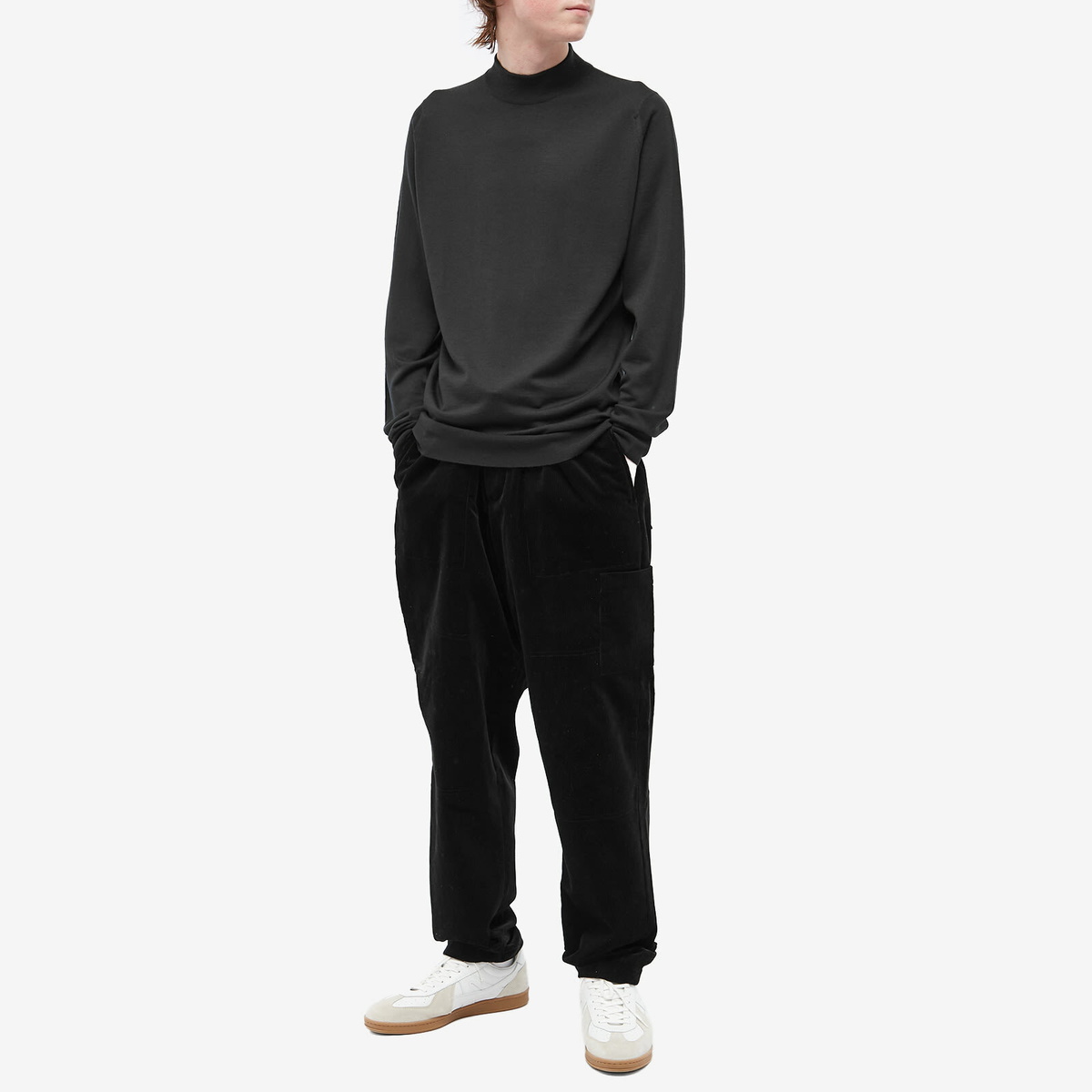 John Smedley Men's Harcourt Mock Neck Knit in Black John Smedley