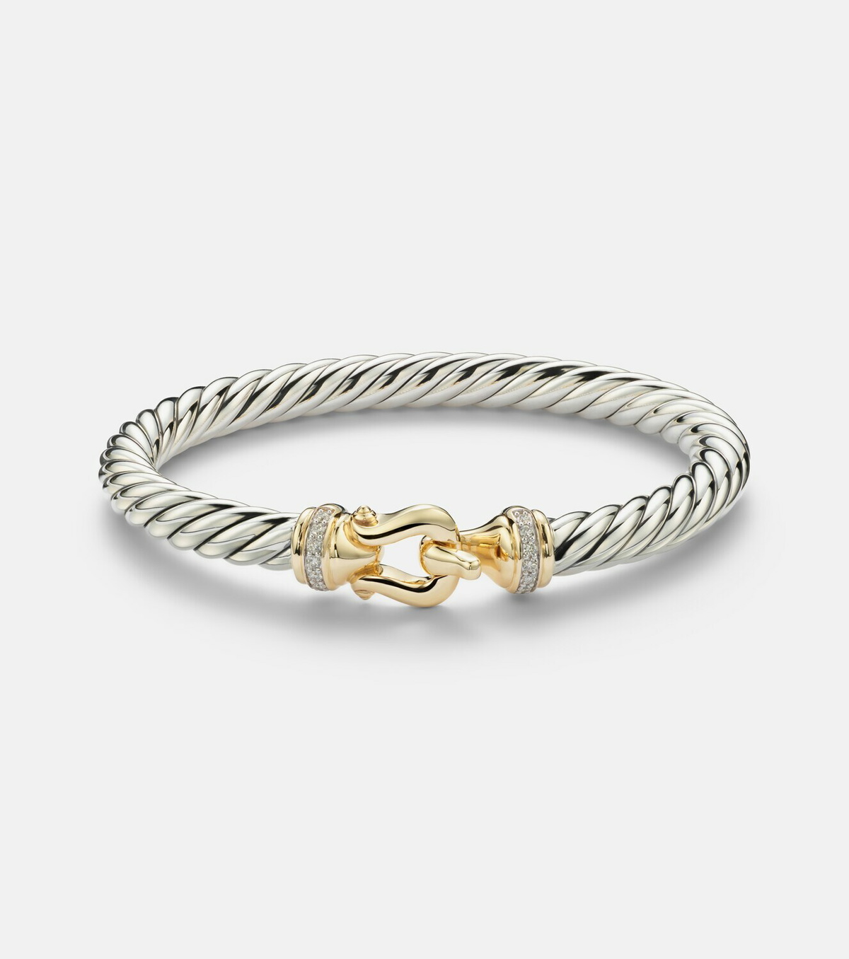 David Yurman Cable Flex® Buckle sterling silver and 14kt gold bracelet with diamonds
