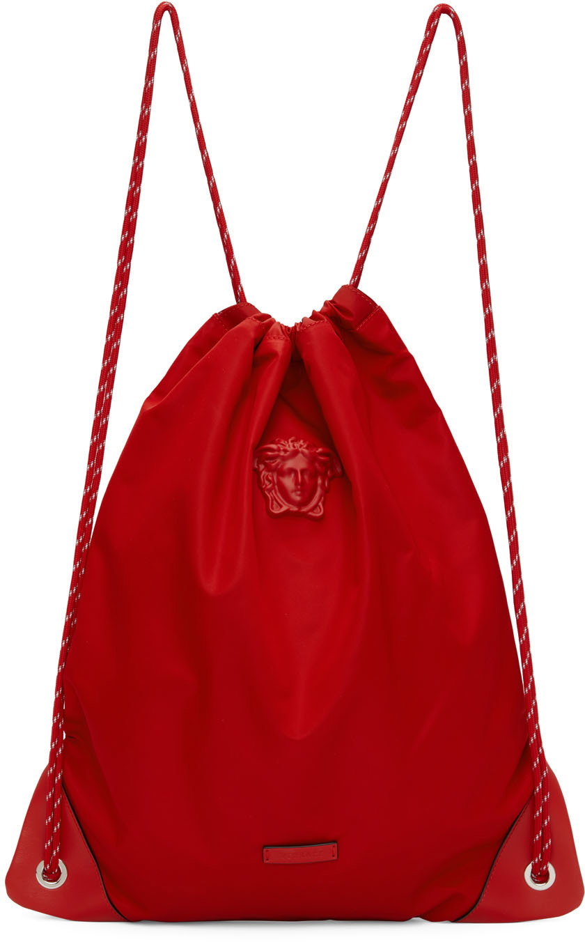 Red 'La Medusa' Nylon Drawstring Backpack Versace