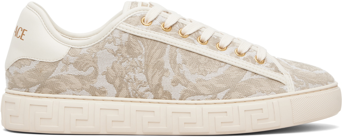 Versace Beige Greca Jacquard Canvas Sneakers
