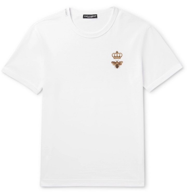 Photo: Dolce & Gabbana - Embroidered Cotton-Jersey T-Shirt - White