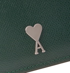 AMI - Logo-Detailed Full-Grain Leather Zipped Cardholder - Green
