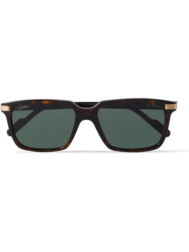 Photo: Cartier Eyewear - Square-Frame Tortoiseshell Acetate and Gold-Tone Sunglasses